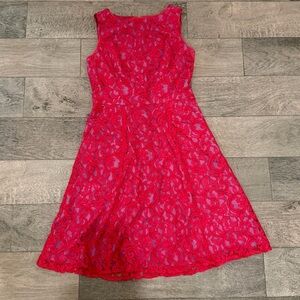 Adrianna Papell Vibrant Red Lace Midi Dress